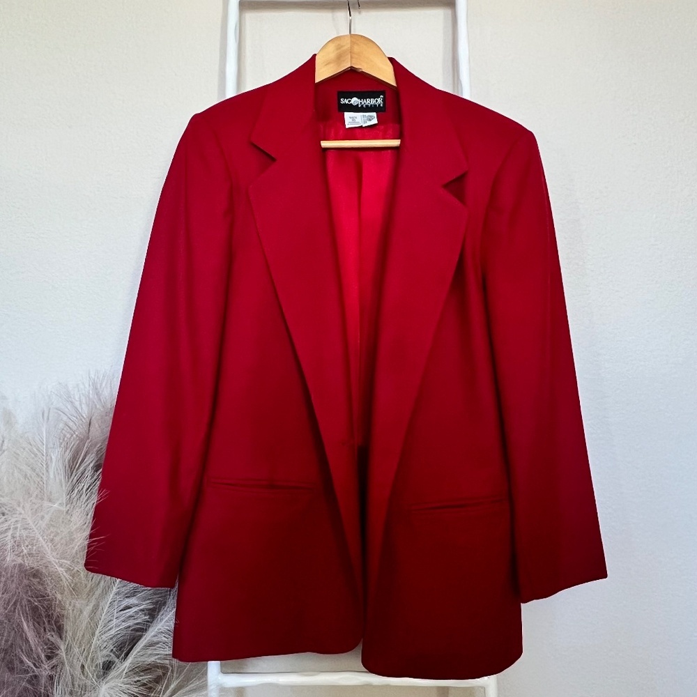 Sag Harbor Petite Red Pure Wool Blazer Jacket Size 10